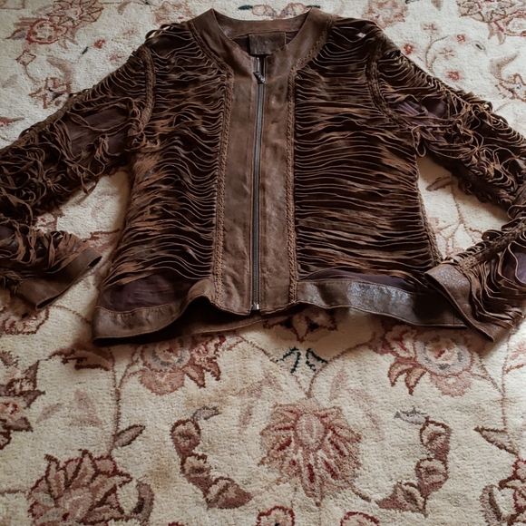 Natto leather shredded slashed mesh fringe  jacket - Picture 10 of 12